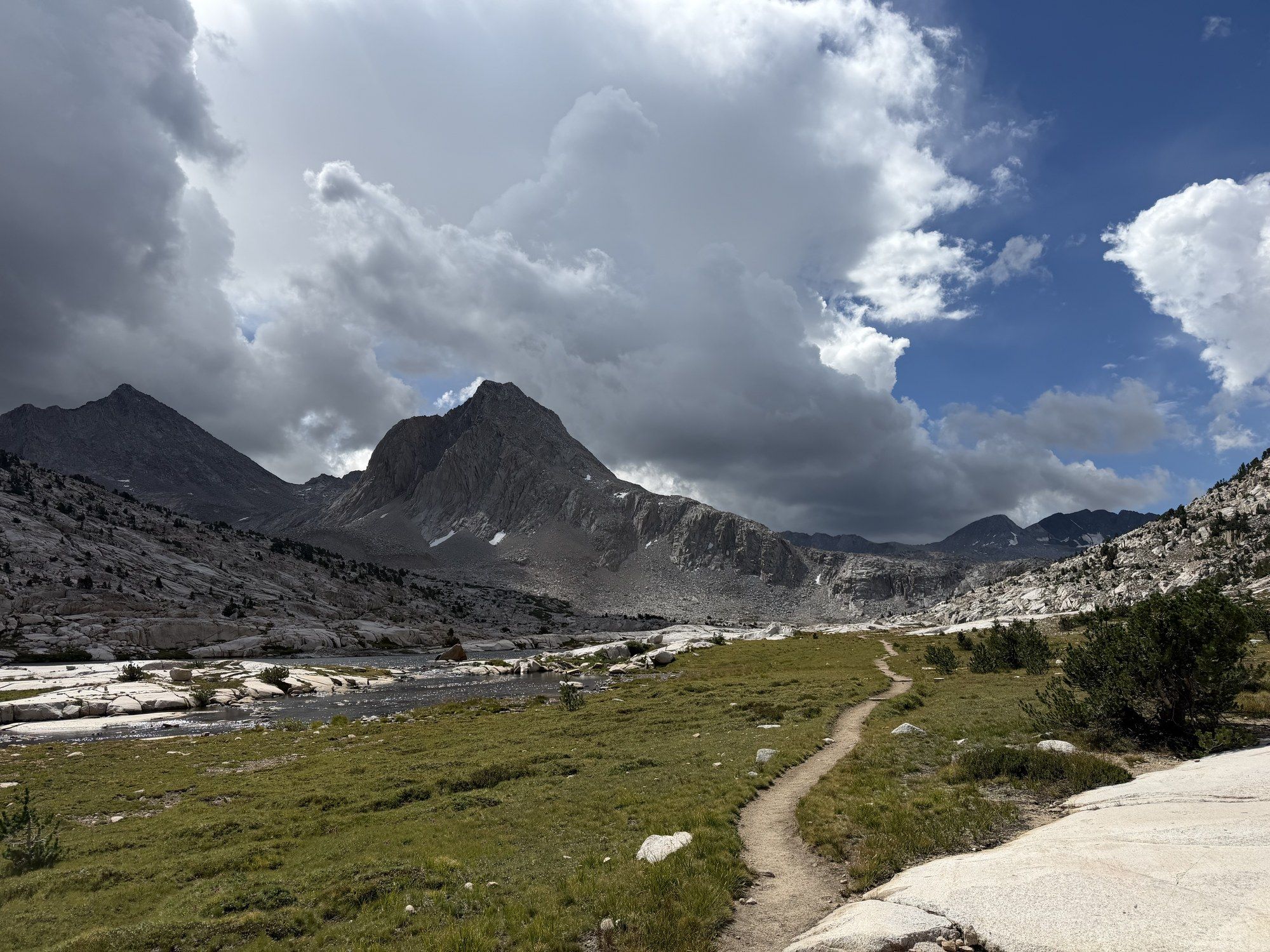 An alpine lake and peak in Evolution Basin on the John Muir Trail