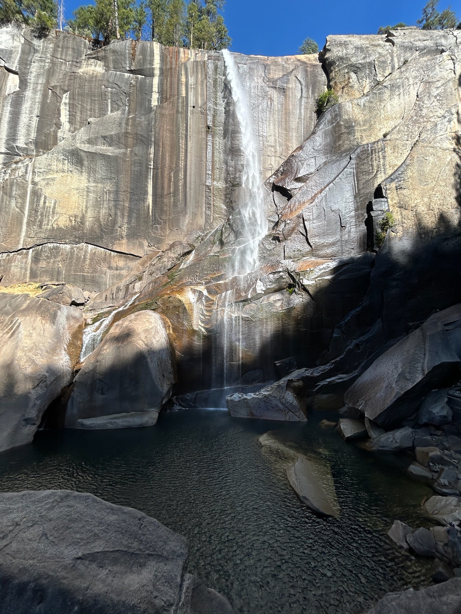 Granite walls and waterfalls in Yosemite Valley, California
